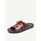 Men Pure Color Leather Slip Resistant Soft Sole Casual Beach Slippers Men Pure Color Leather Slip Resistant Soft Sole Casual Beach Slippers