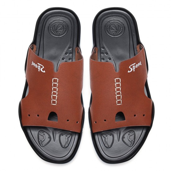 Men Breathable Leatehr Slip Resistant Soft Sole Casual Beach Slippers