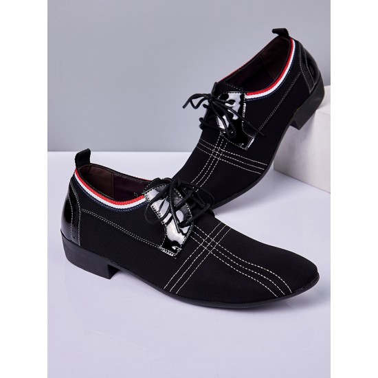 Men Stylish Pointed Toe Lace Up Business Canvas Dress Shoes Men Stylish Pointed Toe Lace Up Business Canvas Dress Shoes