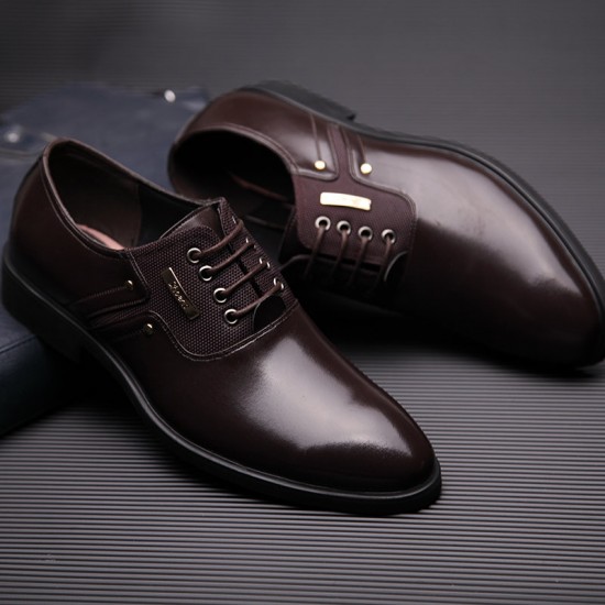 Men Stylish Leather Splicing Lace Up Business Formal Dress Shoes Men Stylish Leather Splicing Lace Up Business Formal Dress Shoes