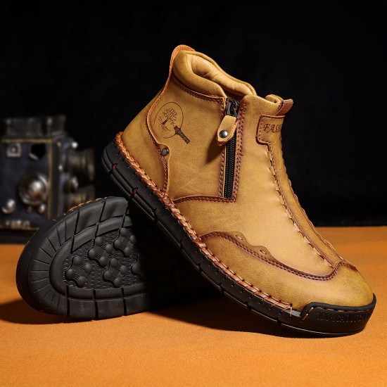 Men Double Side Zipper Hand Stitching Microfiber Leather Ankle Boots Men Double Side Zipper Hand Stitching Microfiber Leather Ankle Boots