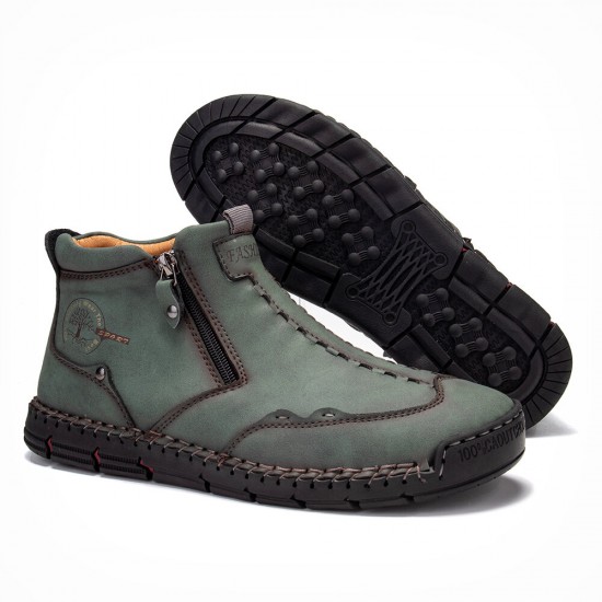 Men Double Side Zipper Hand Stitching Microfiber Leather Ankle Boots Men Double Side Zipper Hand Stitching Microfiber Leather Ankle Boots