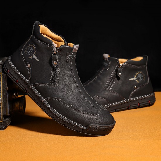 Men Double Side Zipper Hand Stitching Microfiber Leather Ankle Boots Men Double Side Zipper Hand Stitching Microfiber Leather Ankle Boots