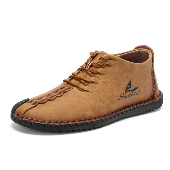 Men Rubber Cap Toe Hand Stitching Lace Up Microfiber Leather Ankle Boots Men Rubber Cap Toe Hand Stitching Lace Up Microfiber Leather Ankle Boots