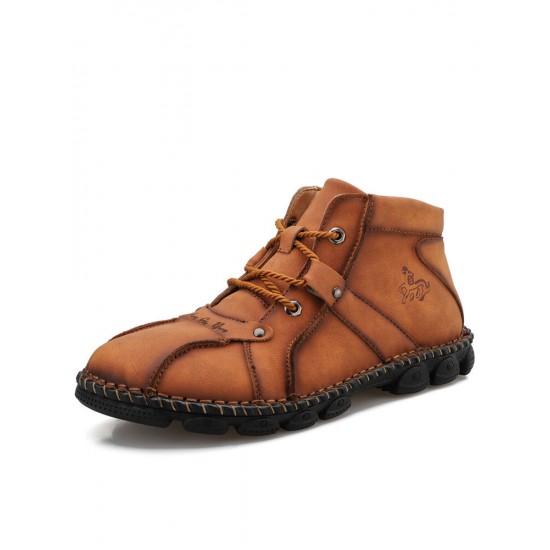 Men Hand Stitching Hook-loop Casual Not-slip Boot Shoes Men Hand Stitching Hook-loop Casual Not-slip Boot Shoes