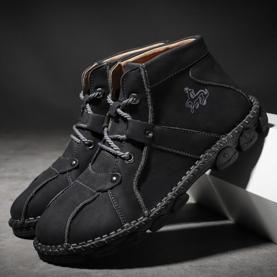 Men Hand Stitching Hook-loop Casual Not-slip Boot Shoes Men Hand Stitching Hook-loop Casual Not-slip Boot Shoes