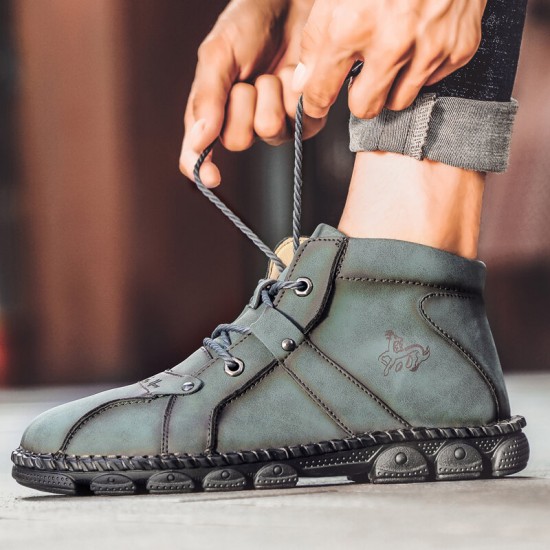 Men Hand Stitching Hook-loop Casual Not-slip Boot Shoes Men Hand Stitching Hook-loop Casual Not-slip Boot Shoes
