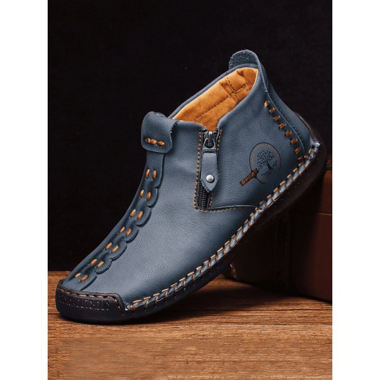 Men Hand Stitching Leather Non Slip Side Zipper Casual Boots Men Hand Stitching Leather Non Slip Side Zipper Casual Boots
