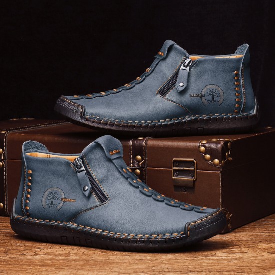 Men Hand Stitching Leather Non Slip Side Zipper Casual Boots Men Hand Stitching Leather Non Slip Side Zipper Casual Boots