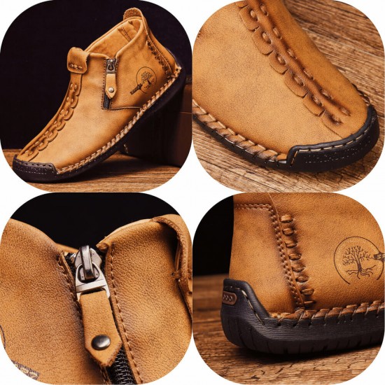 Men Hand Stitching Leather Non Slip Side Zipper Casual Boots Men Hand Stitching Leather Non Slip Side Zipper Casual Boots