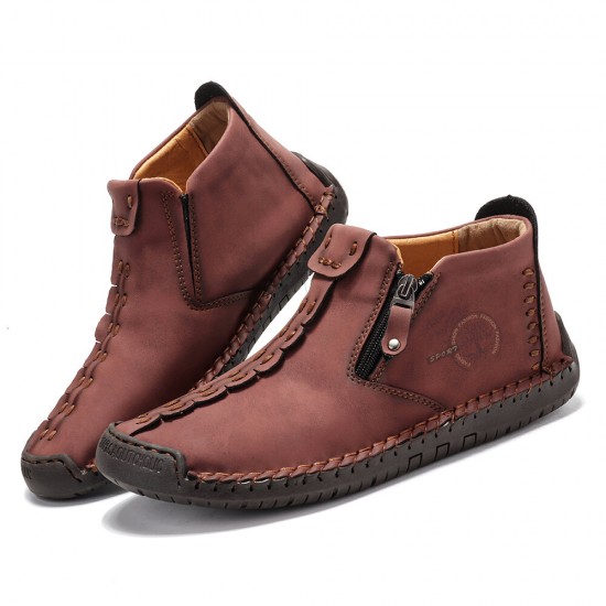 Men Hand Stitching Leather Non Slip Side Zipper Casual Boots Men Hand Stitching Leather Non Slip Side Zipper Casual Boots