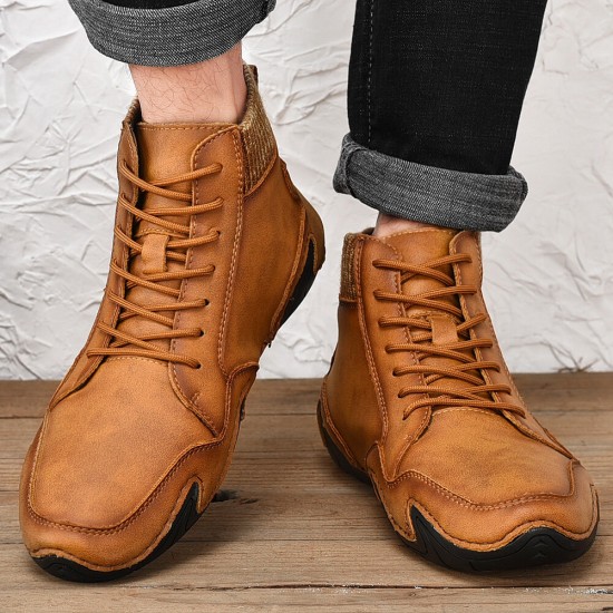 Men Soft Slip Resistant Lace Up Microfiber Leather Ankle Boots Men Soft Slip Resistant Lace Up Microfiber Leather Ankle Boots