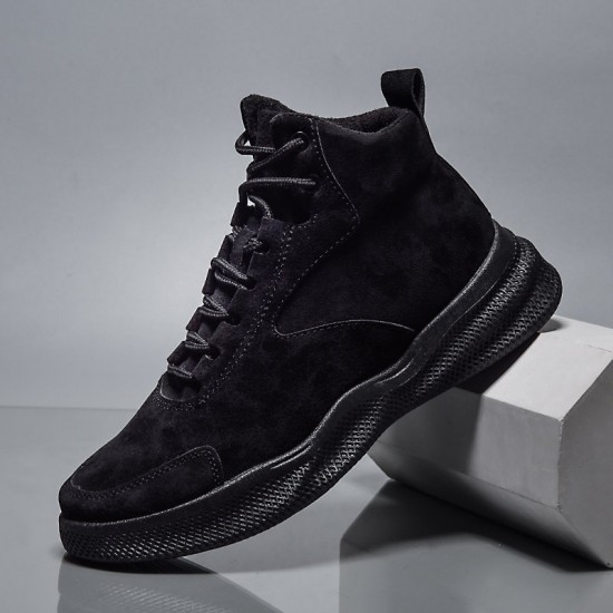 Men Pure Color Non Slip Lace Up Casual Leather Boots Men Pure Color Non Slip Lace Up Casual Leather Boots