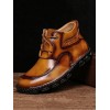 Menico Men Hand Stitching Soft Lace Up Leather Ankle Boots