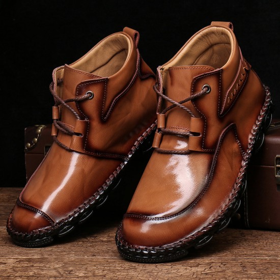 Menico Men Hand Stitching Soft Lace Up Leather Ankle Boots Menico Men Hand Stitching Soft Lace Up Leather Ankle Boots