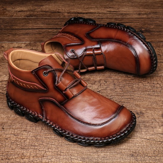 Menico Men Hand Stitching Soft Lace Up Leather Ankle Boots Menico Men Hand Stitching Soft Lace Up Leather Ankle Boots