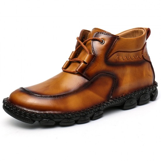 Menico Men Hand Stitching Soft Lace Up Leather Ankle Boots Menico Men Hand Stitching Soft Lace Up Leather Ankle Boots