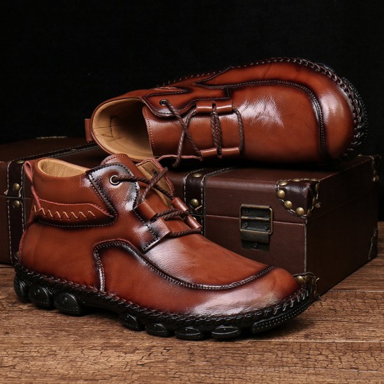 Menico Men Hand Stitching Soft Lace Up Leather Ankle Boots Menico Men Hand Stitching Soft Lace Up Leather Ankle Boots
