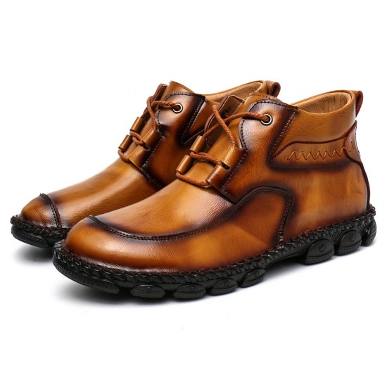 Menico Men Hand Stitching Soft Lace Up Leather Ankle Boots Menico Men Hand Stitching Soft Lace Up Leather Ankle Boots