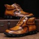 Menico Men Hand Stitching Soft Lace Up Leather Ankle Boots Menico Men Hand Stitching Soft Lace Up Leather Ankle Boots