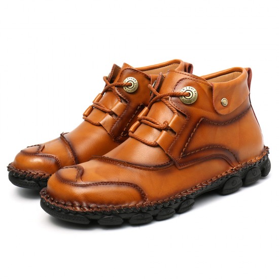 Men Cow Leather Hand Stitching Non Slip Soft Sole Casual Ankle Boots Men Cow Leather Hand Stitching Non Slip Soft Sole Casual Ankle Boots