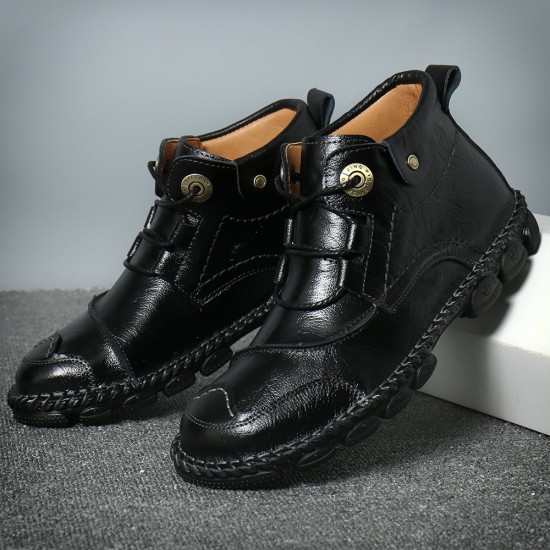 Men Cow Leather Hand Stitching Non Slip Soft Sole Casual Ankle Boots Men Cow Leather Hand Stitching Non Slip Soft Sole Casual Ankle Boots