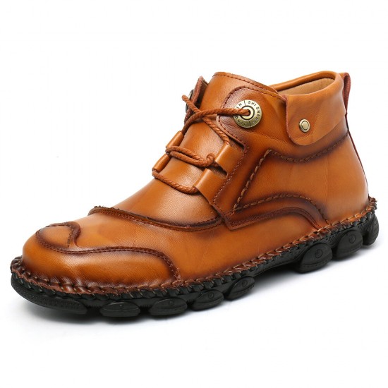 Men Cow Leather Hand Stitching Non Slip Soft Sole Casual Ankle Boots Men Cow Leather Hand Stitching Non Slip Soft Sole Casual Ankle Boots