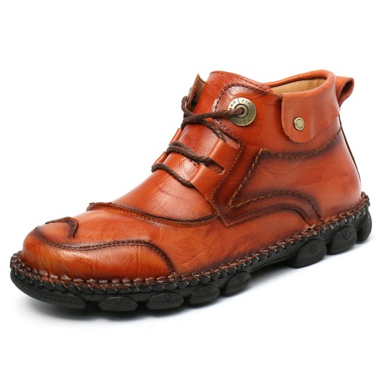 Men Cow Leather Hand Stitching Non Slip Soft Sole Casual Ankle Boots Men Cow Leather Hand Stitching Non Slip Soft Sole Casual Ankle Boots