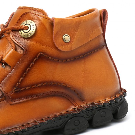 Men Cow Leather Hand Stitching Non Slip Soft Sole Casual Ankle Boots Men Cow Leather Hand Stitching Non Slip Soft Sole Casual Ankle Boots