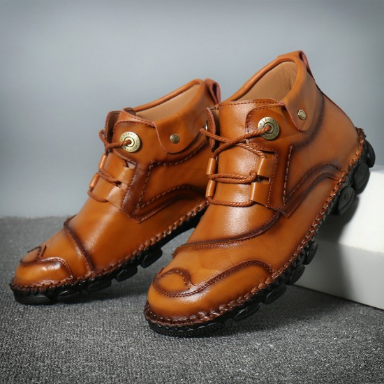 Men Cow Leather Hand Stitching Non Slip Soft Sole Casual Ankle Boots Men Cow Leather Hand Stitching Non Slip Soft Sole Casual Ankle Boots