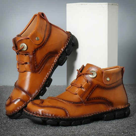 Men Cow Leather Hand Stitching Non Slip Soft Sole Casual Ankle Boots Men Cow Leather Hand Stitching Non Slip Soft Sole Casual Ankle Boots