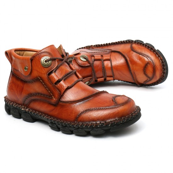 Men Cow Leather Hand Stitching Non Slip Soft Sole Casual Ankle Boots Men Cow Leather Hand Stitching Non Slip Soft Sole Casual Ankle Boots