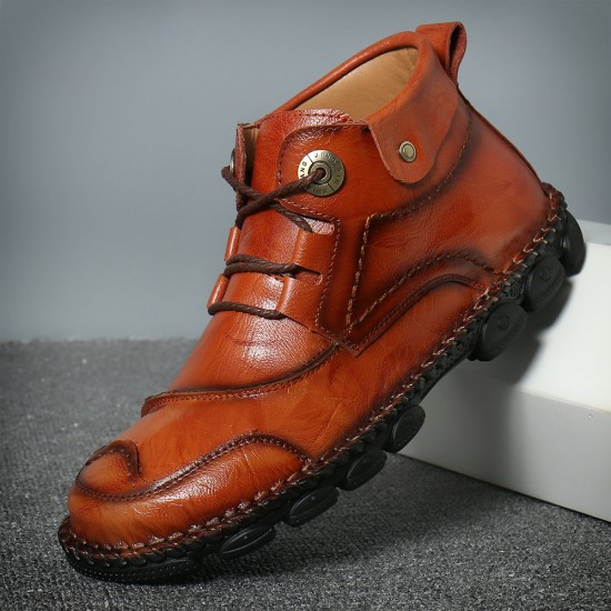 Men Cow Leather Hand Stitching Non Slip Soft Sole Casual Ankle Boots Men Cow Leather Hand Stitching Non Slip Soft Sole Casual Ankle Boots