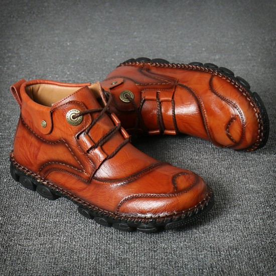 Men Cow Leather Hand Stitching Non Slip Soft Sole Casual Ankle Boots Men Cow Leather Hand Stitching Non Slip Soft Sole Casual Ankle Boots