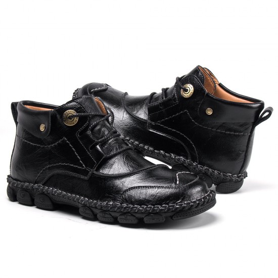 Men Cow Leather Hand Stitching Non Slip Soft Sole Casual Ankle Boots Men Cow Leather Hand Stitching Non Slip Soft Sole Casual Ankle Boots