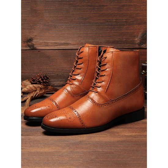 Men British Style Brogue Microfiber Leather Zipper lace Up Ankle Bootes Men British Style Brogue Microfiber Leather Zipper lace Up Ankle Bootes