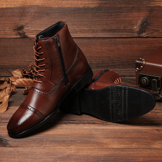 Men British Style Brogue Microfiber Leather Zipper lace Up Ankle Bootes Men British Style Brogue Microfiber Leather Zipper lace Up Ankle Bootes