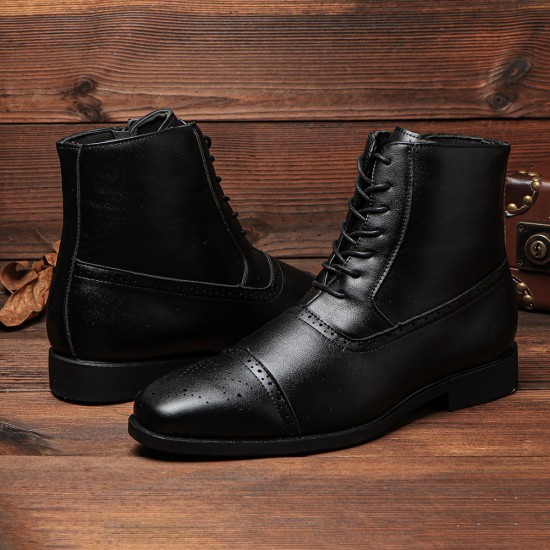 Men British Style Brogue Microfiber Leather Zipper lace Up Ankle Bootes Men British Style Brogue Microfiber Leather Zipper lace Up Ankle Bootes