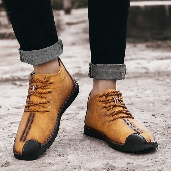 Menico Men Hand Stitching Leather Non-slip Soft Sole Warm Casual Boots Menico Men Hand Stitching Leather Non-slip Soft Sole Warm Casual Boots