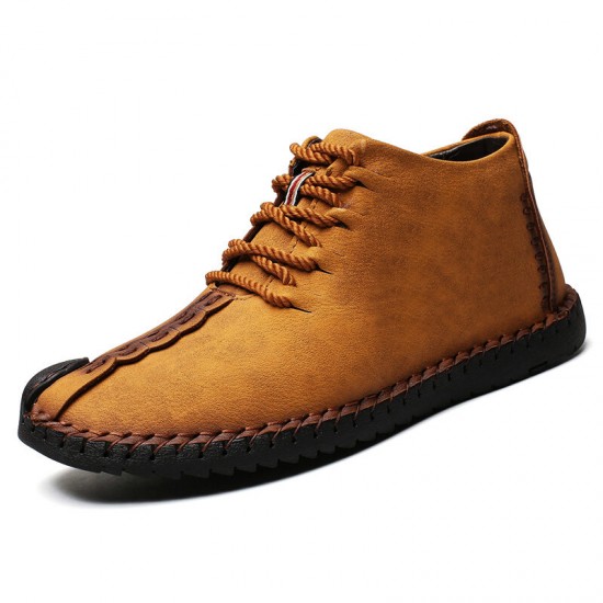 Menico Men Hand Stitching Leather Non-slip Soft Sole Warm Casual Boots Menico Men Hand Stitching Leather Non-slip Soft Sole Warm Casual Boots