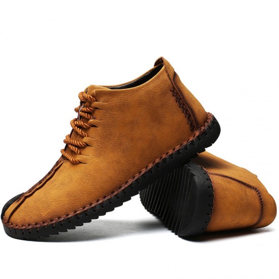 Menico Men Hand Stitching Leather Non-slip Soft Sole Warm Casual Boots Menico Men Hand Stitching Leather Non-slip Soft Sole Warm Casual Boots