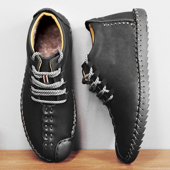Menico Men Hand Stitching Leather Non-slip Soft Sole Warm Casual Boots Menico Men Hand Stitching Leather Non-slip Soft Sole Warm Casual Boots
