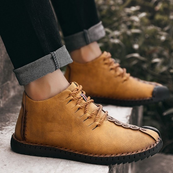 Menico Men Hand Stitching Leather Non-slip Soft Sole Warm Casual Boots Menico Men Hand Stitching Leather Non-slip Soft Sole Warm Casual Boots