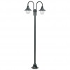 Garden Post Light E27 220 cm Aluminium 2-Lantern Dark Green