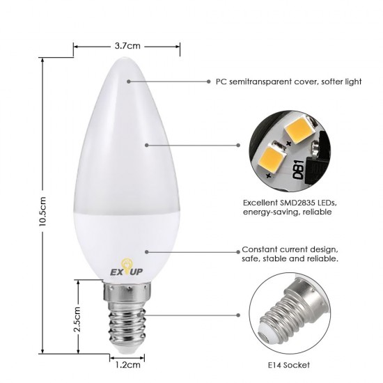 LED Candle Shape Light Bulb C37 E14 Base Socket 7W 3000K Warm White IP44 Water Resistance Living Room Dining Hall Corrior Attic Balcony Courtyard LED Candle Shape Light Bulb C37 E14 Base Socket 7W 3000K Warm White IP44 Water Resistance Living Room Dining Hall Corrior Attic Balcony Courtyard