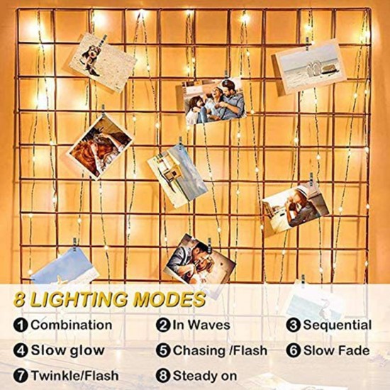 10M 100 Lamp Beads 8 Modes Warm White Fairy String Light Photo Clip Hanging Pictures Cards Memos Artwork 10M 100 Lamp Beads 8 Modes Warm White Fairy String Light Photo Clip Hanging Pictures Cards Memos Artwork