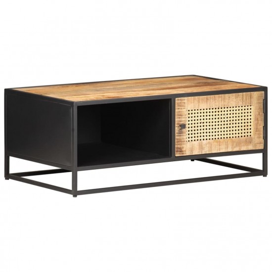 Coffee Table 90x50x35 cm Rough Mango Wood and Natural Cane Coffee Table 90x50x35 cm Rough Mango Wood and Natural Cane