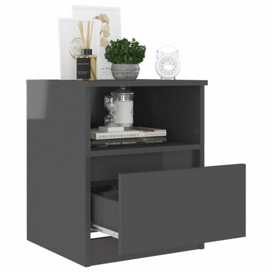 Bed Cabinet High Gloss Grey 40x40x50 cm Chipboard Bed Cabinet High Gloss Grey 40x40x50 cm Chipboard