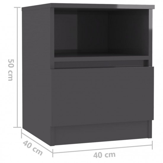 Bed Cabinet High Gloss Grey 40x40x50 cm Chipboard Bed Cabinet High Gloss Grey 40x40x50 cm Chipboard