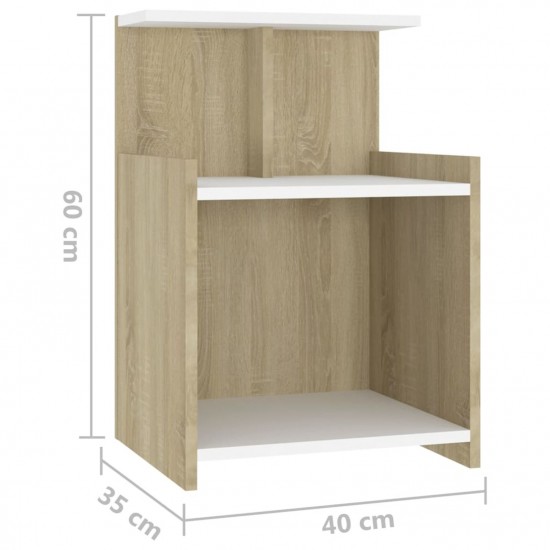 Bed Cabinet White and Sonoma Oak 40x35x60 cm Chipboard Bed Cabinet White and Sonoma Oak 40x35x60 cm Chipboard